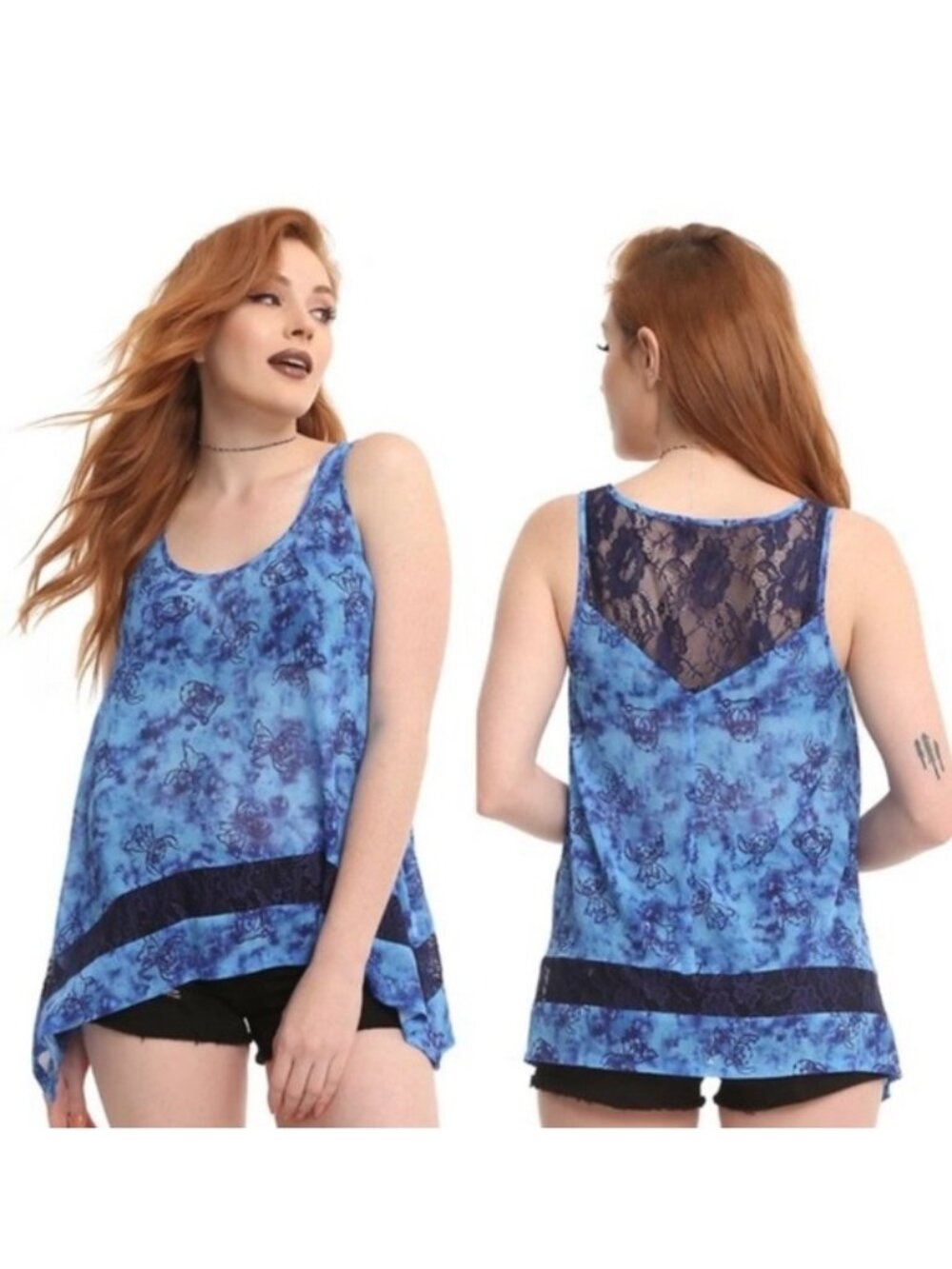 Hot Topic X Disney | "Lilo And Stitch" Blue Tie Dye Chiffon Top | Size Medium